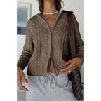 Solid Cable Knit Drop Shoulder Zipper Cardigan | Mixtshop LLC