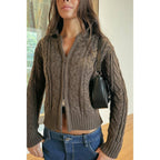 Solid Cable Knit Drop Shoulder Zipper Cardigan | Mixtshop LLC