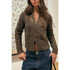 Solid Cable Knit Drop Shoulder Zipper Cardigan | Mixtshop LLC