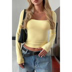 Solid Square Neck Long Sleeve Crop Top | Mixtshop LLC