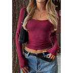 Solid Square Neck Long Sleeve Crop Top | Mixtshop LLC