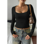 Solid Square Neck Long Sleeve Crop Top | Mixtshop LLC