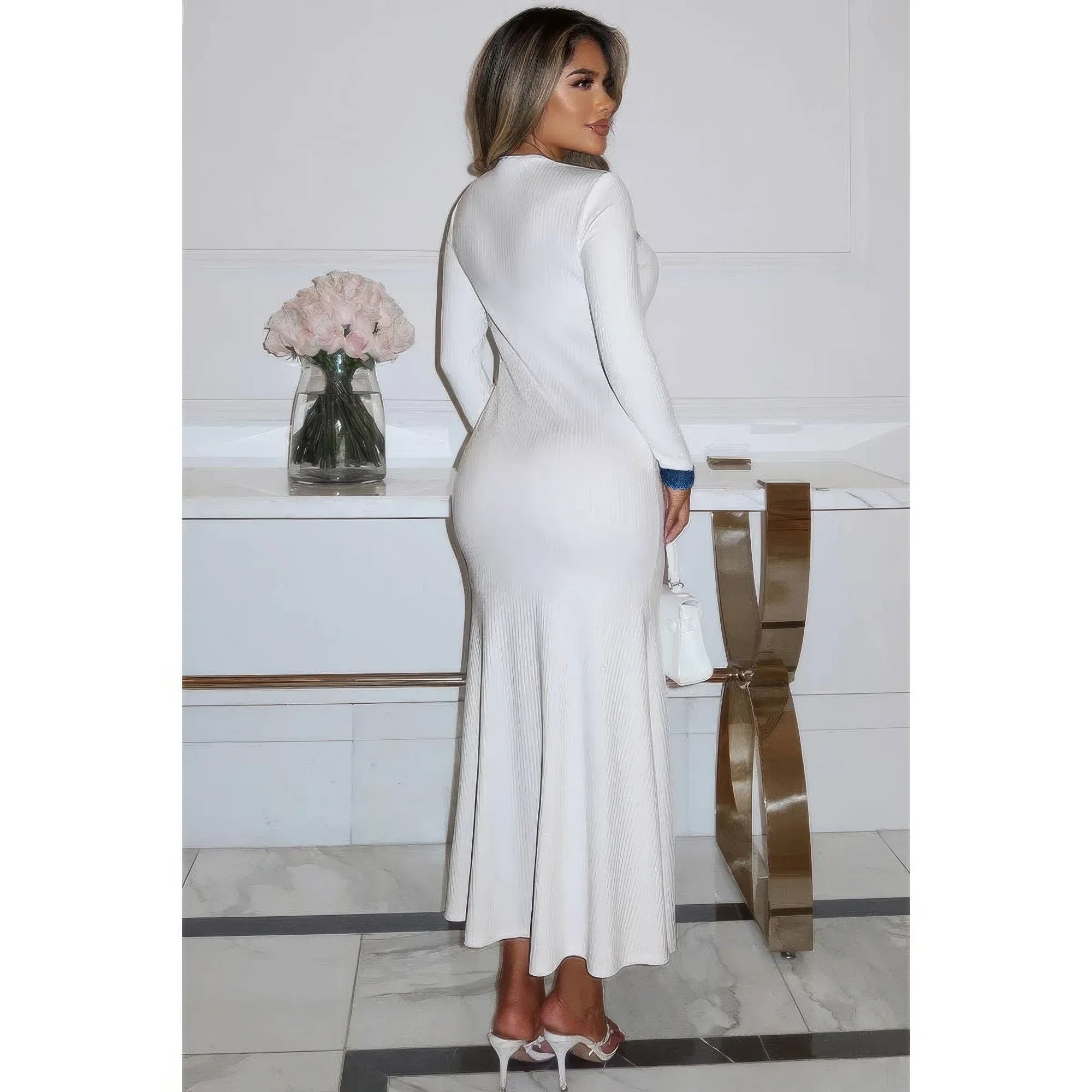 Contrast Trim Round Neck Long Sleeve Fit Dress | Mixtshop LLC