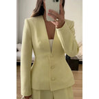 Solid Long Sleeve V Neck Button Fit Blazer | Mixtshop LLC