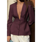 Solid Long Sleeve V Neck Button Fit Blazer | Mixtshop LLC