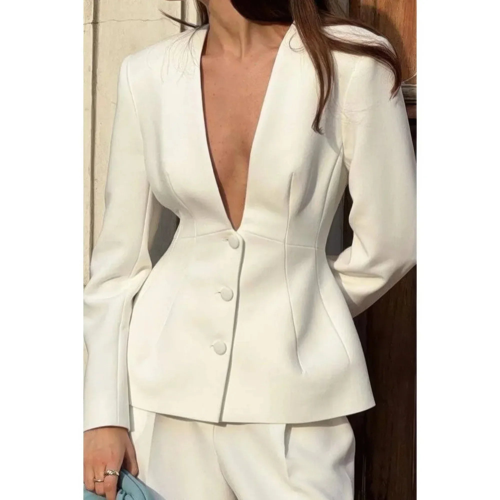 Solid Long Sleeve V Neck Button Fit Blazer | Mixtshop LLC