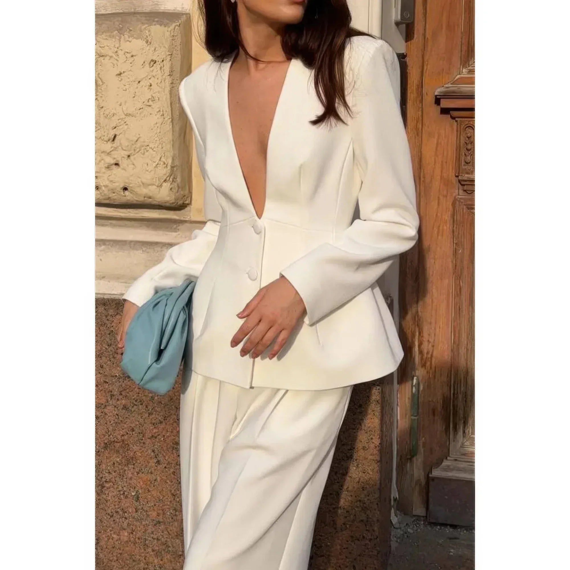 Solid Long Sleeve V Neck Button Fit Blazer | Mixtshop LLC