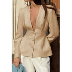 Solid Long Sleeve V Neck Button Fit Blazer | Mixtshop LLC