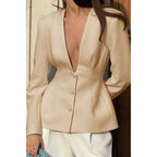 Solid Long Sleeve V Neck Button Fit Blazer | Mixtshop LLC