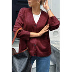 Knit Solid V Neck Button Pockets Sweater | Mixtshop LLC