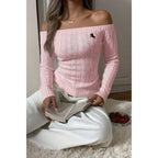 Off Shoulder Cable Knit Solid Long Sleeves Sweater | Mixtshop LLC