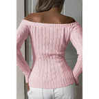 Off Shoulder Cable Knit Solid Long Sleeves Sweater | Mixtshop LLC