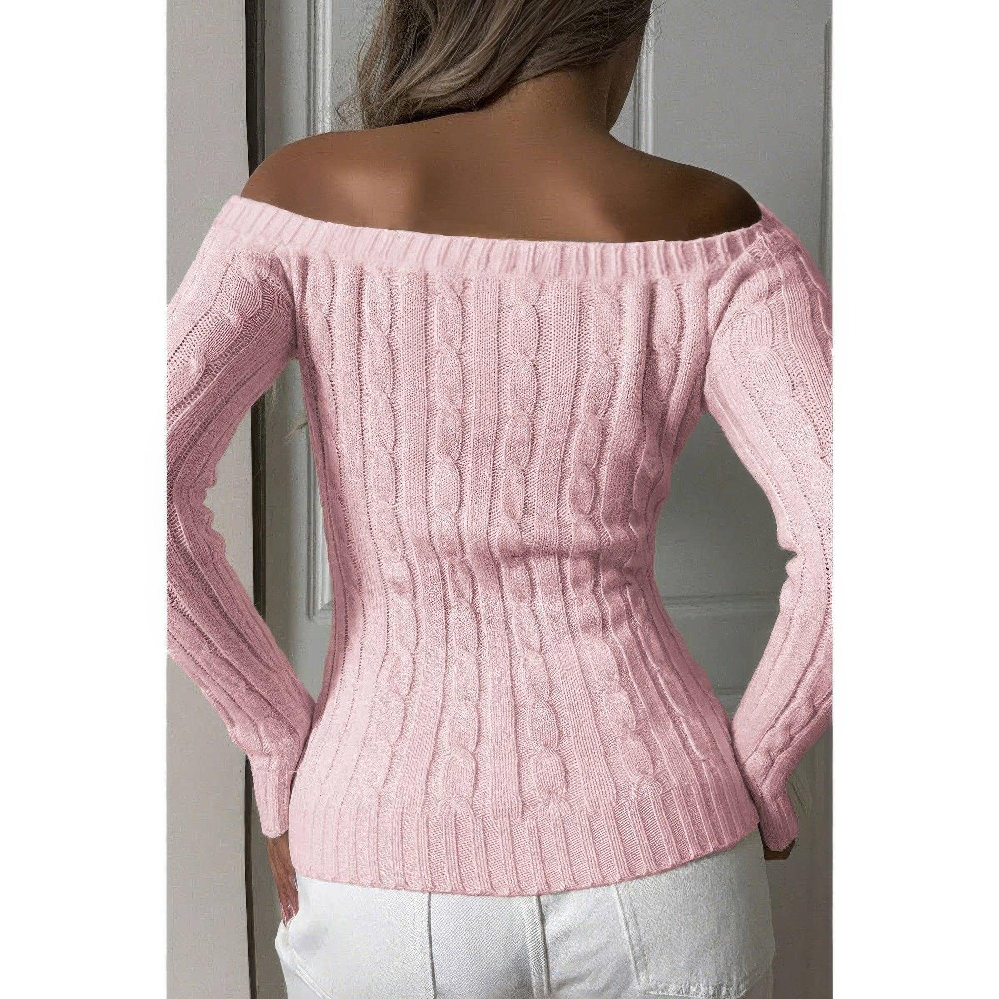 Off Shoulder Cable Knit Solid Long Sleeves Sweater | Mixtshop LLC