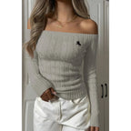Off Shoulder Cable Knit Solid Long Sleeves Sweater | Mixtshop LLC