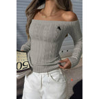Off Shoulder Cable Knit Solid Long Sleeves Sweater | Mixtshop LLC
