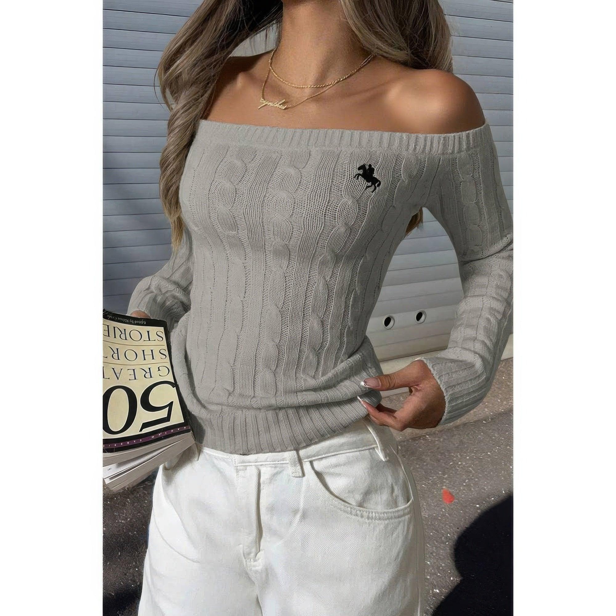 Off Shoulder Cable Knit Solid Long Sleeves Sweater | Mixtshop LLC