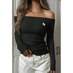 Off Shoulder Cable Knit Solid Long Sleeves Sweater | Mixtshop LLC