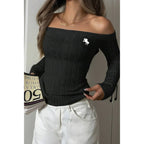 Off Shoulder Cable Knit Solid Long Sleeves Sweater | Mixtshop LLC