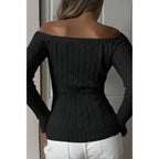 Off Shoulder Cable Knit Solid Long Sleeves Sweater | Mixtshop LLC