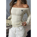 Off Shoulder Cable Knit Solid Long Sleeves Sweater | Mixtshop LLC