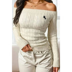 Off Shoulder Cable Knit Solid Long Sleeves Sweater | Mixtshop LLC