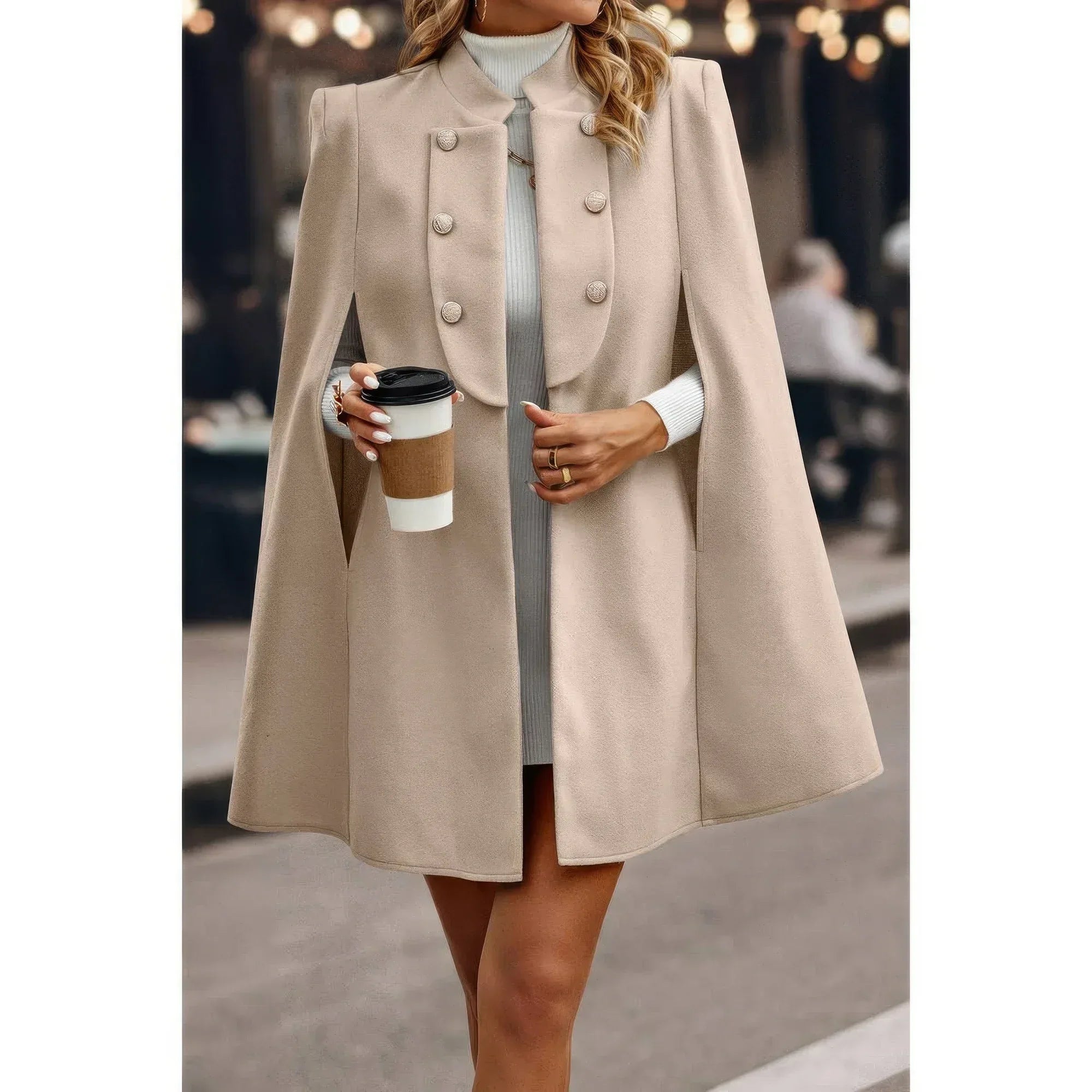 Solid Cloak Sleeve Double Breasted Cape Coat | Mixtshop LLC