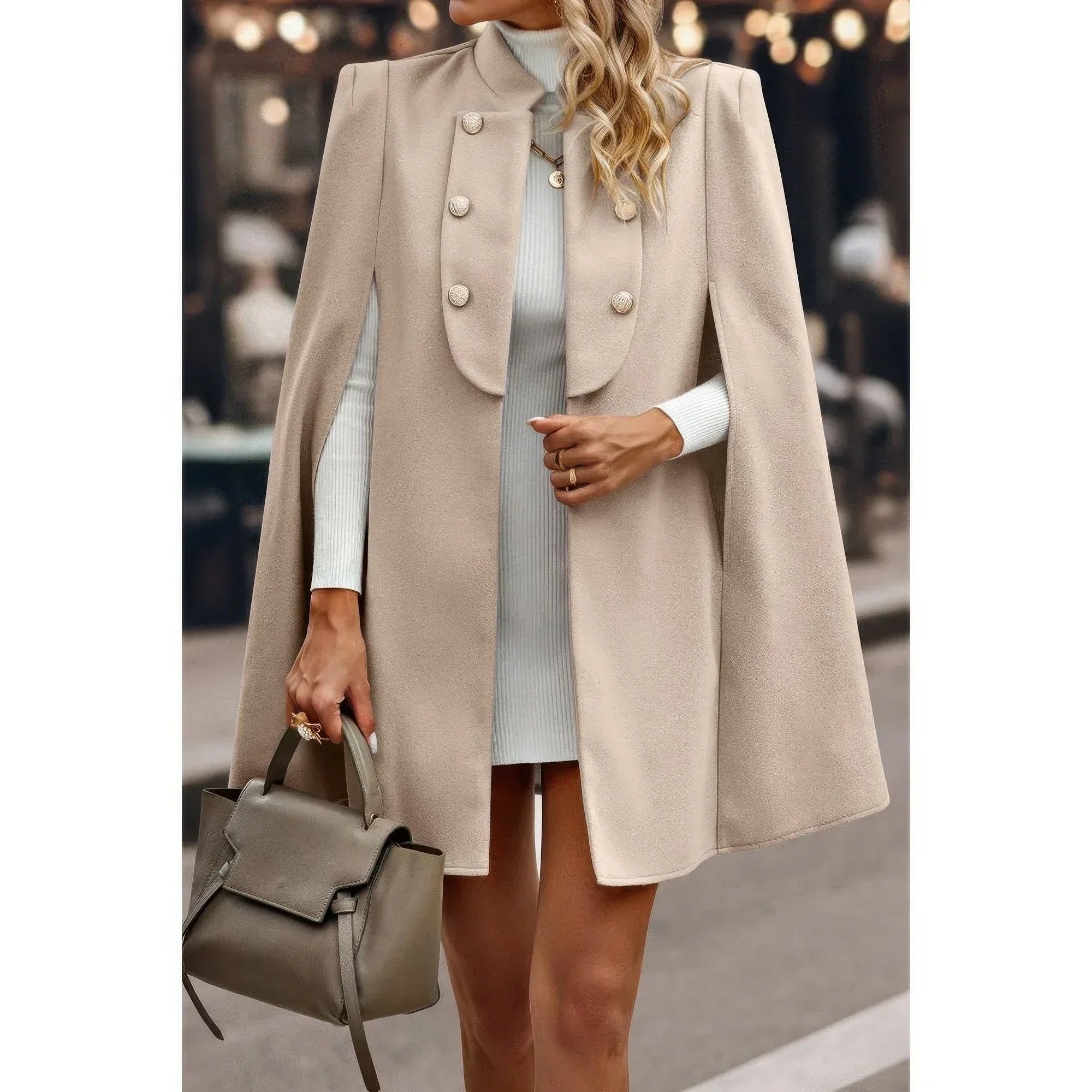 Solid Cloak Sleeve Double Breasted Cape Coat | Mixtshop LLC