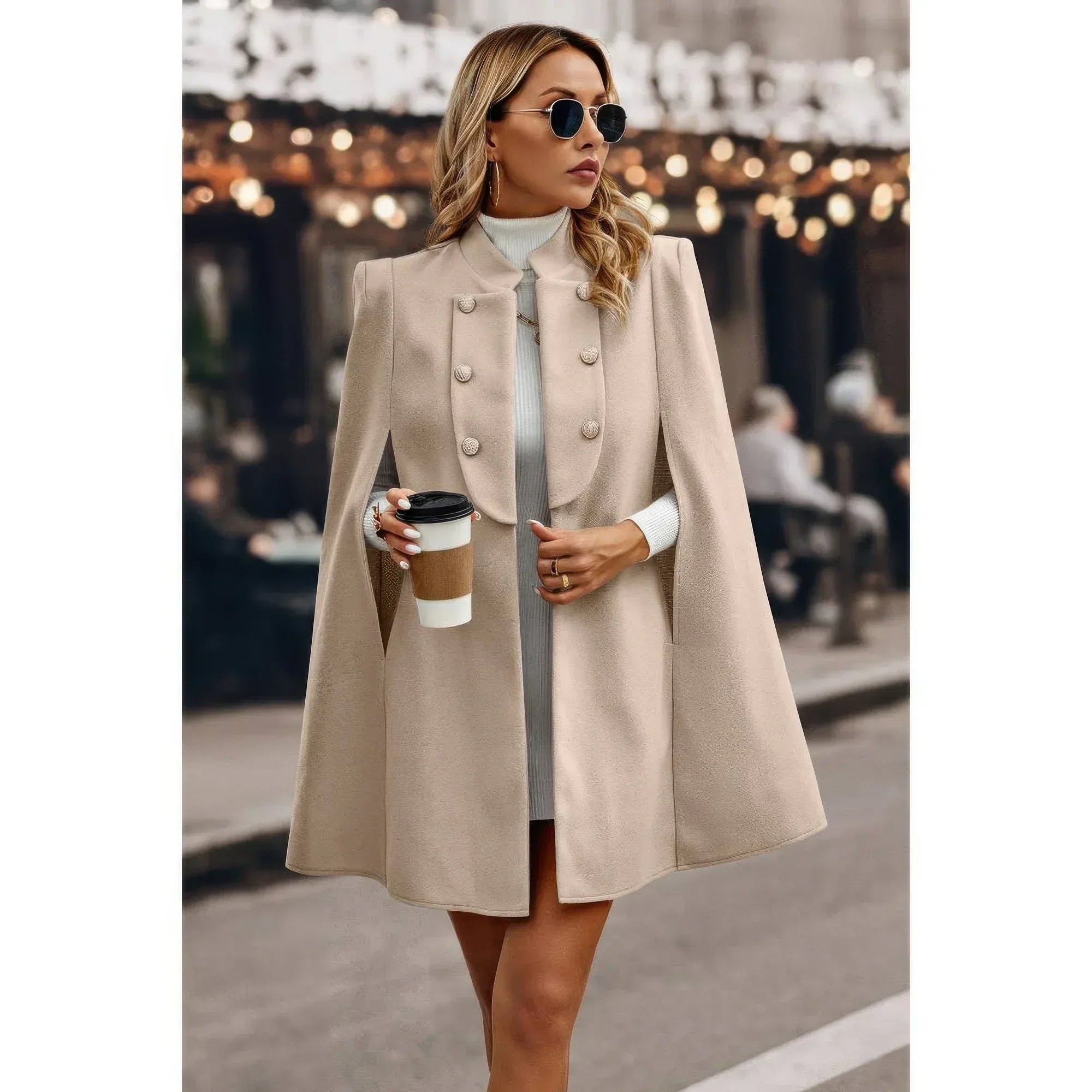 Solid Cloak Sleeve Double Breasted Cape Coat | Mixtshop LLC