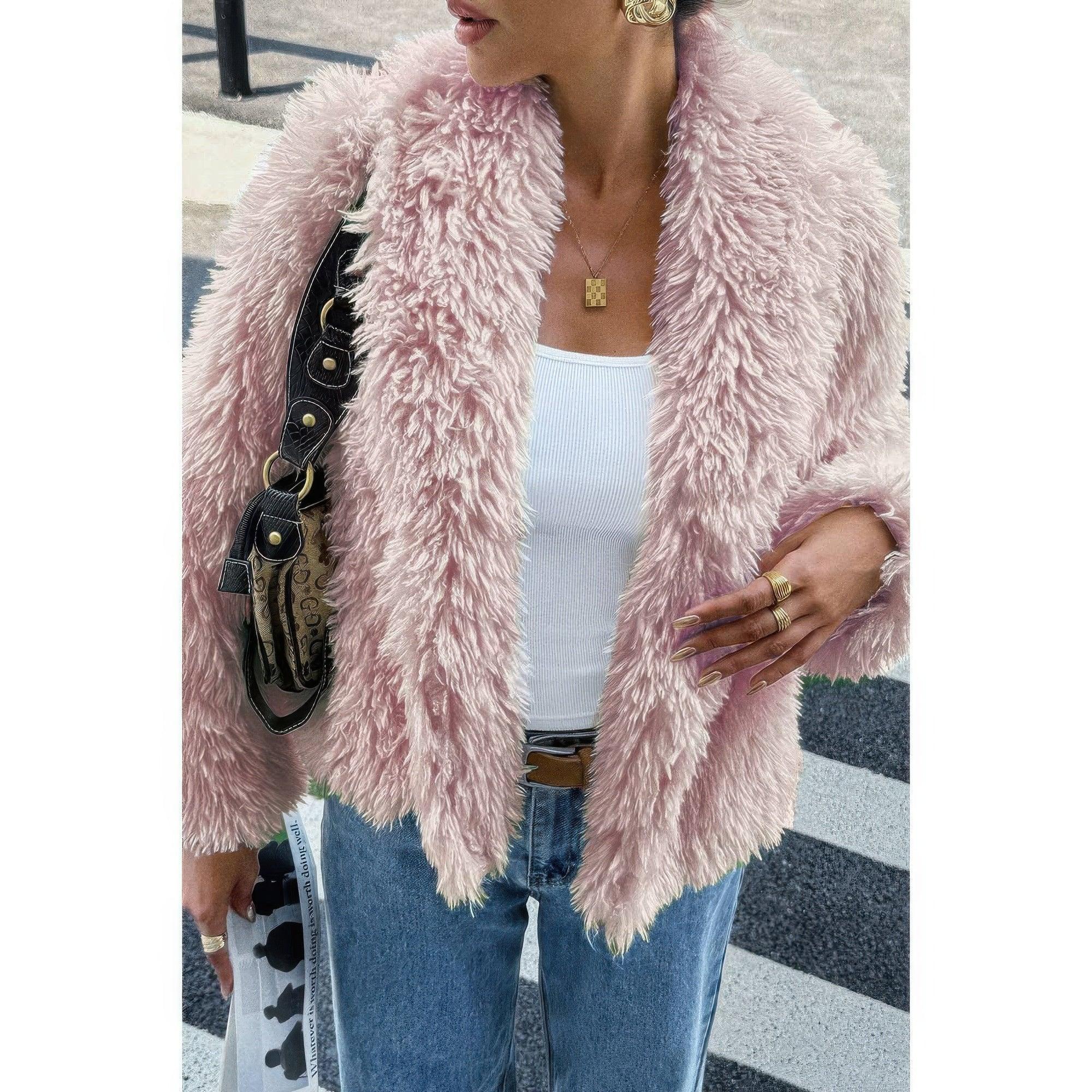 Solid Long Sleeves Elegant Faux Fur Jacket | Mixtshop LLC