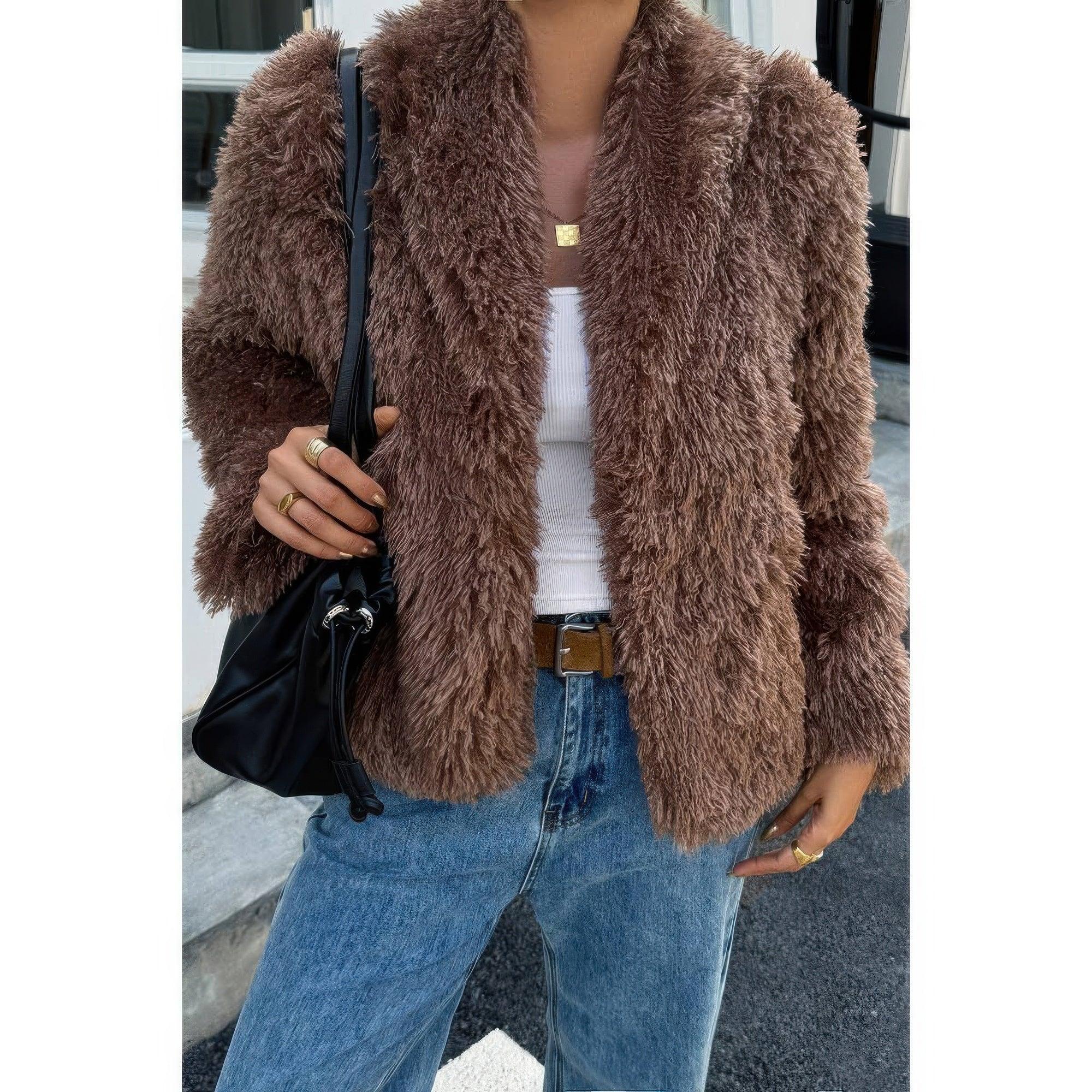 Solid Long Sleeves Elegant Faux Fur Jacket | Mixtshop LLC