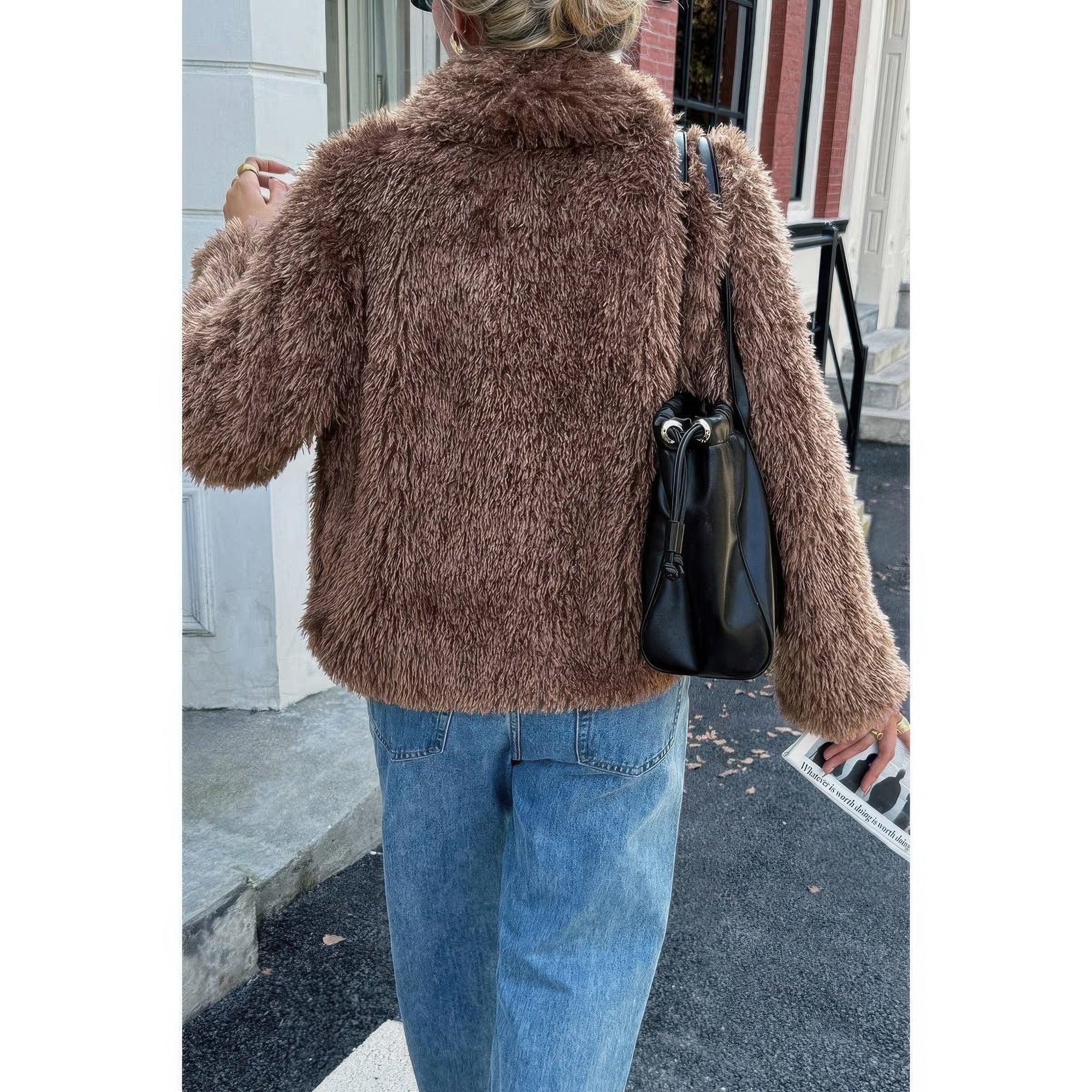 Solid Long Sleeves Elegant Faux Fur Jacket | Mixtshop LLC