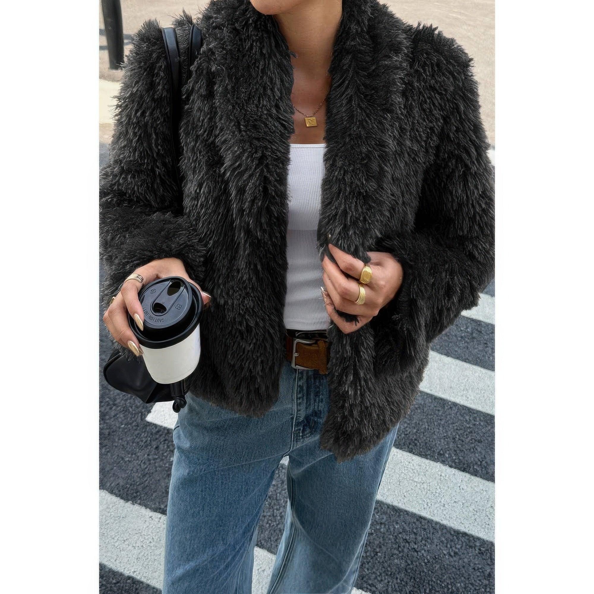 Solid Long Sleeves Elegant Faux Fur Jacket | Mixtshop LLC