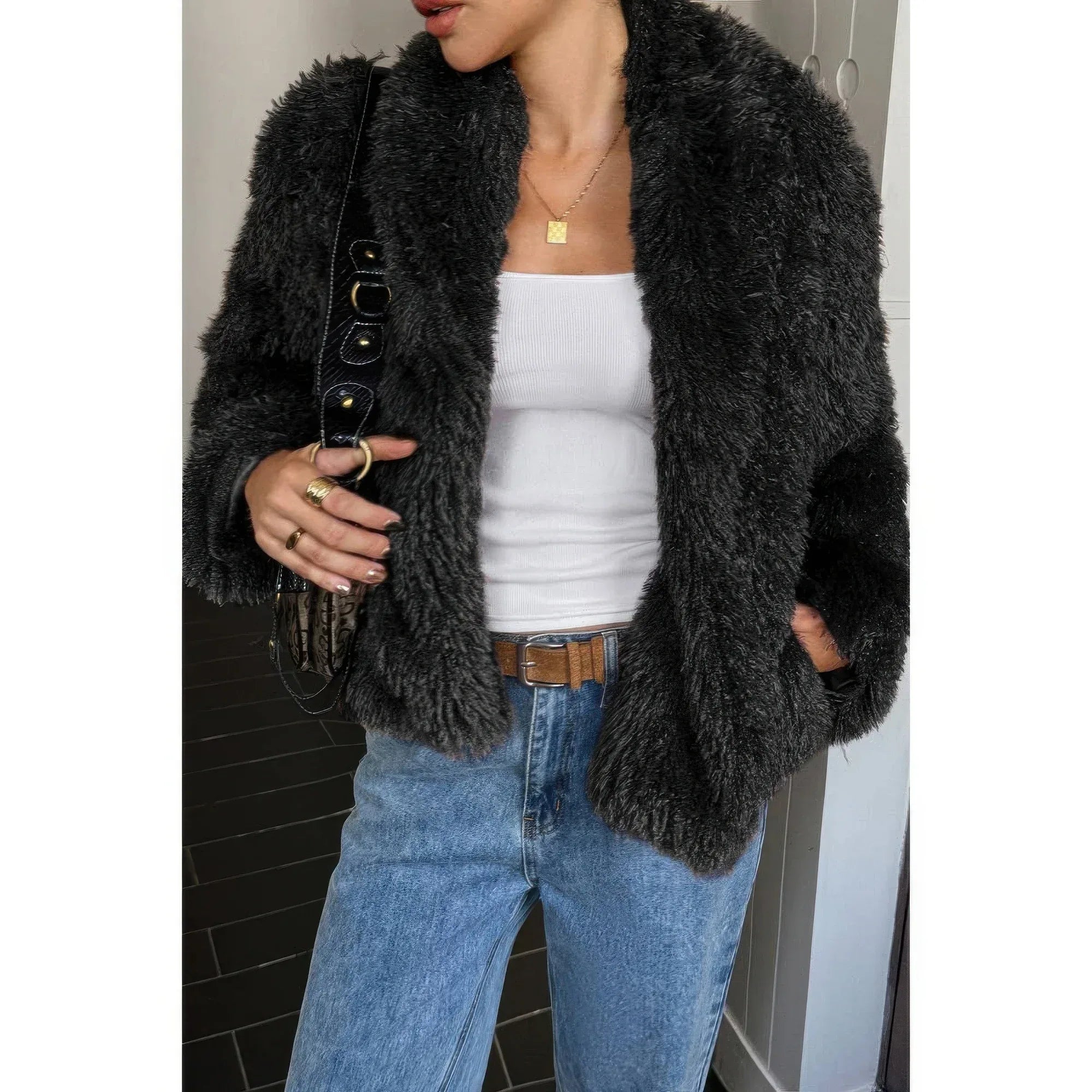 Solid Long Sleeves Elegant Faux Fur Jacket | Mixtshop LLC