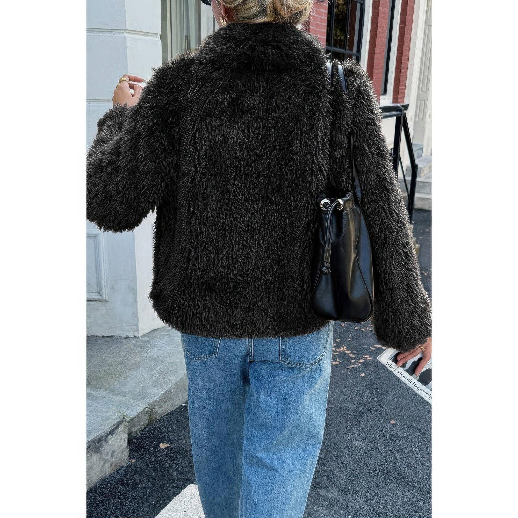 Solid Long Sleeves Elegant Faux Fur Jacket | Mixtshop LLC