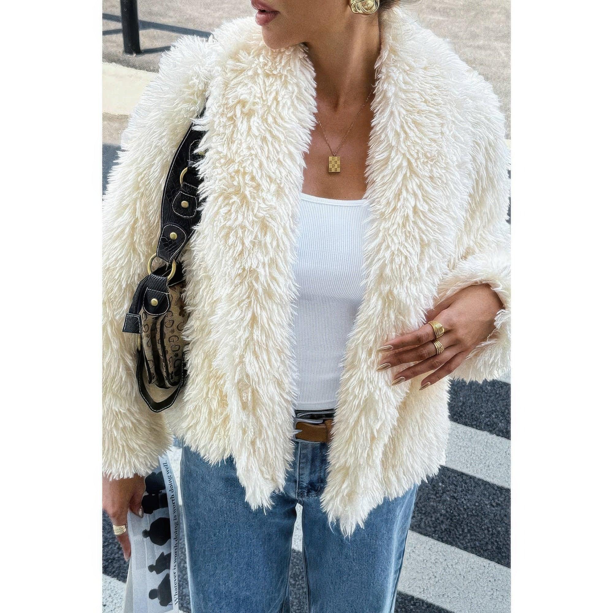 Solid Long Sleeves Elegant Faux Fur Jacket | Mixtshop LLC