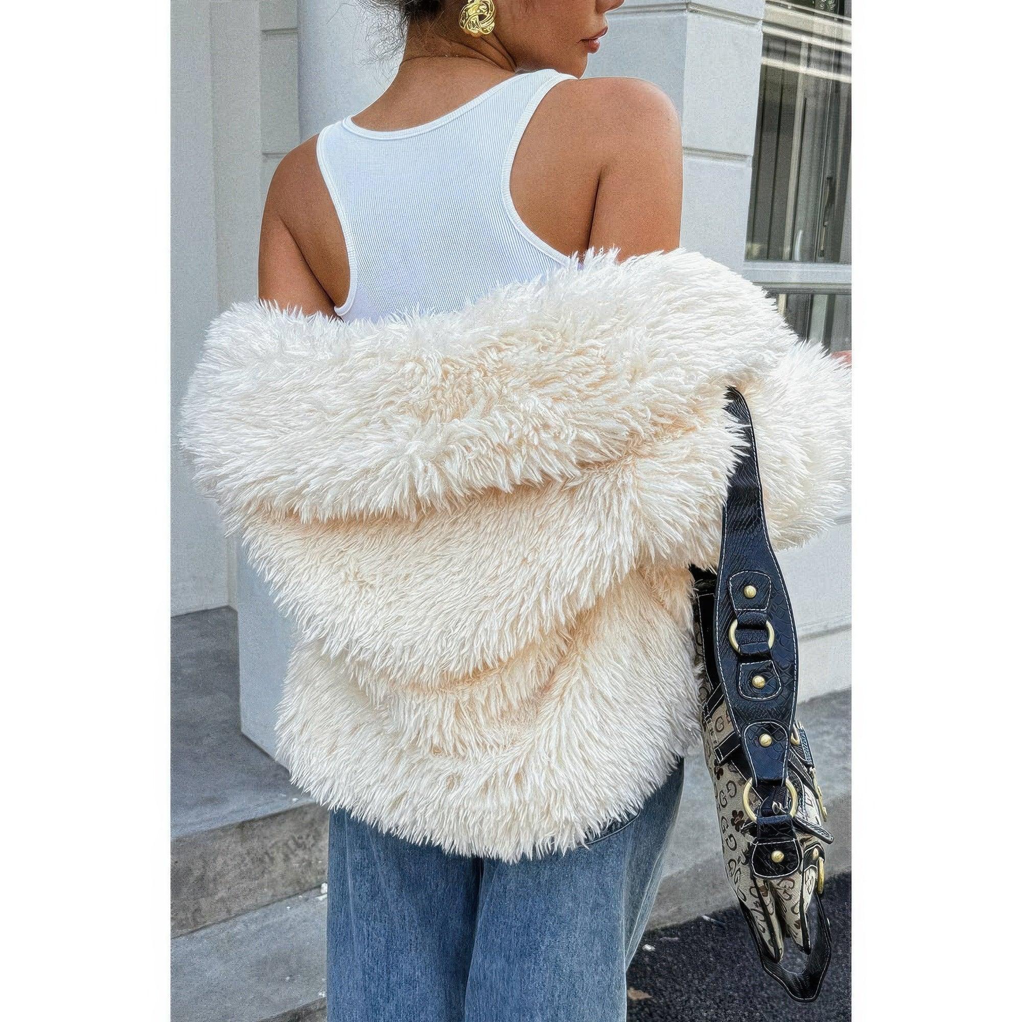 Solid Long Sleeves Elegant Faux Fur Jacket | Mixtshop LLC