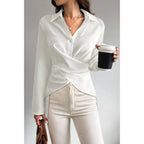 Solid Crossed Button Long Sleeve Blouse | Mixtshop LLC
