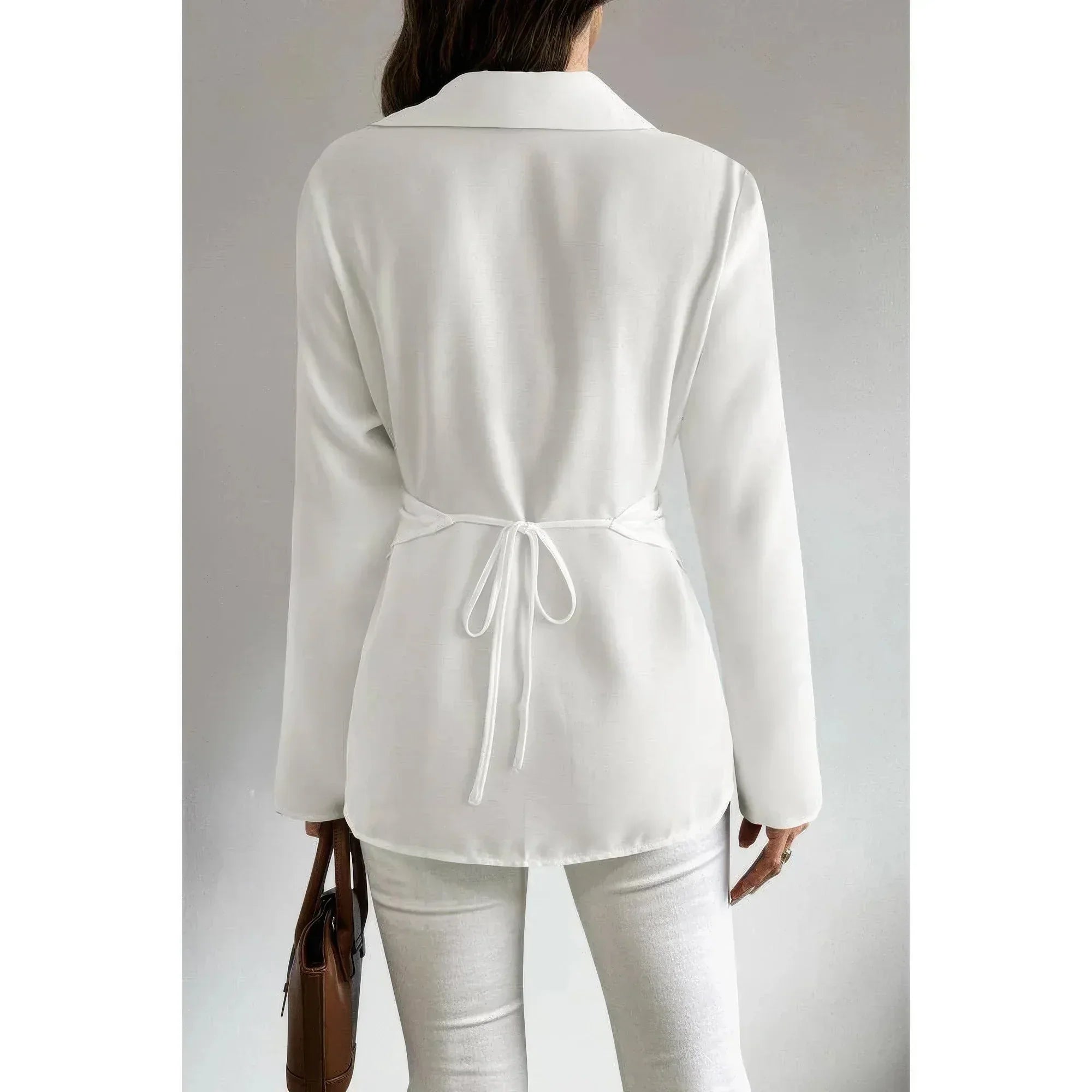 Solid Crossed Button Long Sleeve Blouse Secondary image