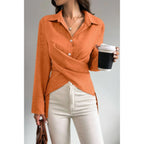 Solid Crossed Button Long Sleeve Blouse | Mixtshop LLC