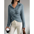 Solid Crossed Button Long Sleeve Blouse | Mixtshop LLC