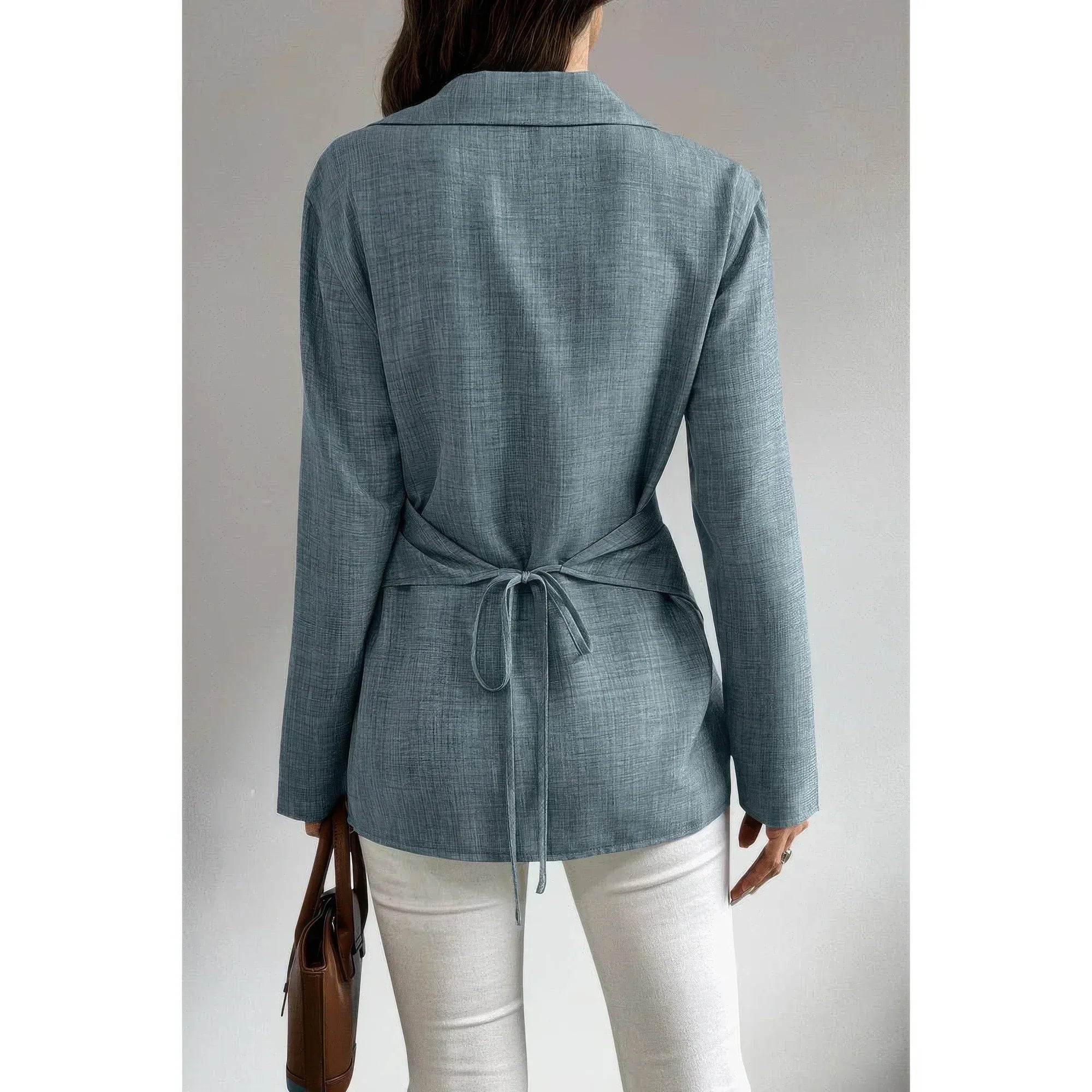 Solid Crossed Button Long Sleeve Blouse | Mixtshop LLC
