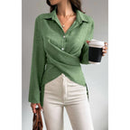 Solid Crossed Button Long Sleeve Blouse | Mixtshop LLC