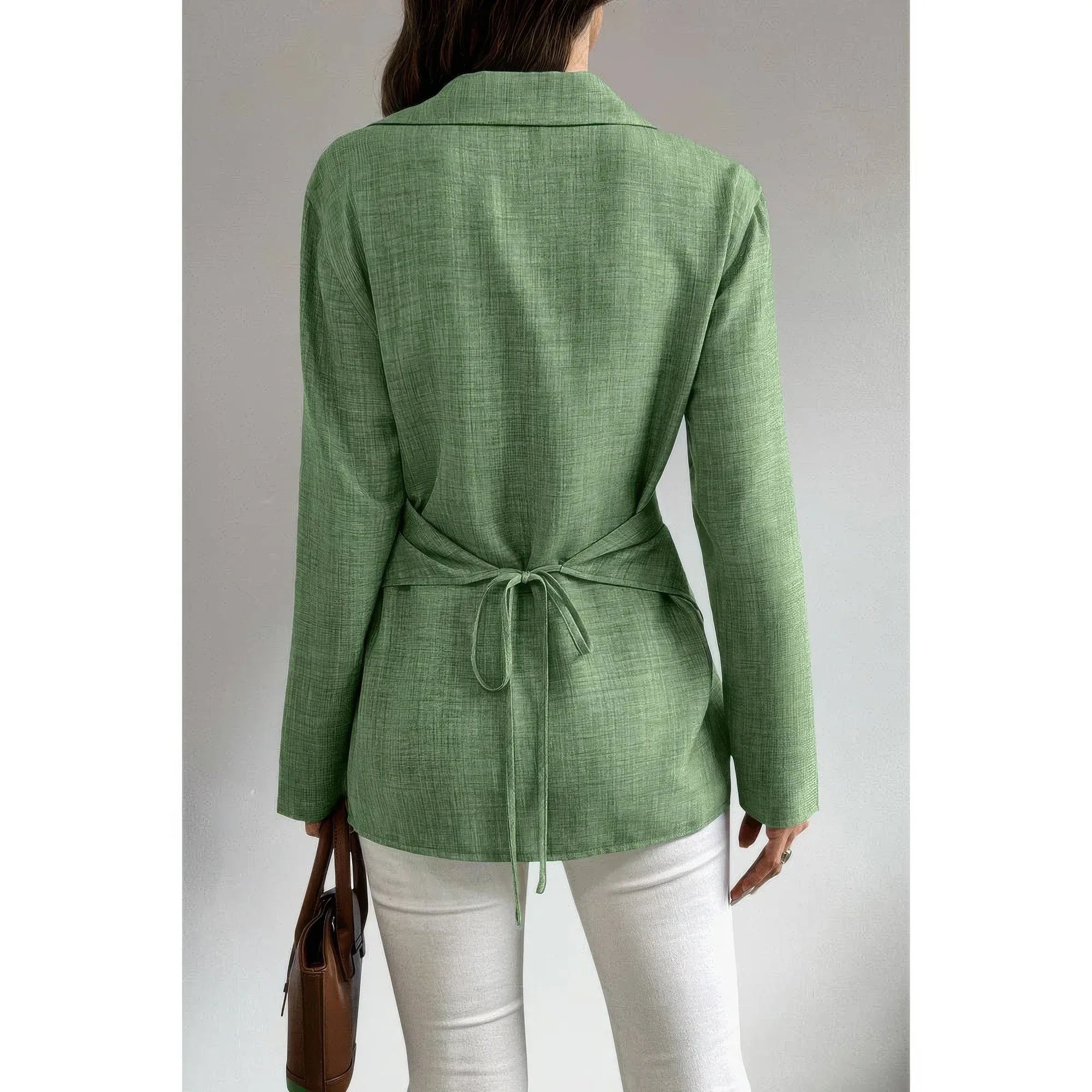Solid Crossed Button Long Sleeve Blouse | Mixtshop LLC