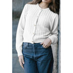 Solid Round Neck Knit Button Cable Sweater | Mixtshop LLC