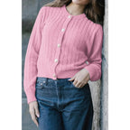 Solid Round Neck Knit Button Cable Sweater | Mixtshop LLC