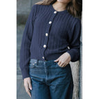 Solid Round Neck Knit Button Cable Sweater | Mixtshop LLC