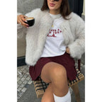Solid Round Neck Lomh Sleeves Fluffy Jacket | Mixtshop LLC
