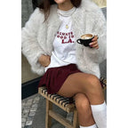 Solid Round Neck Lomh Sleeves Fluffy Jacket | Mixtshop LLC