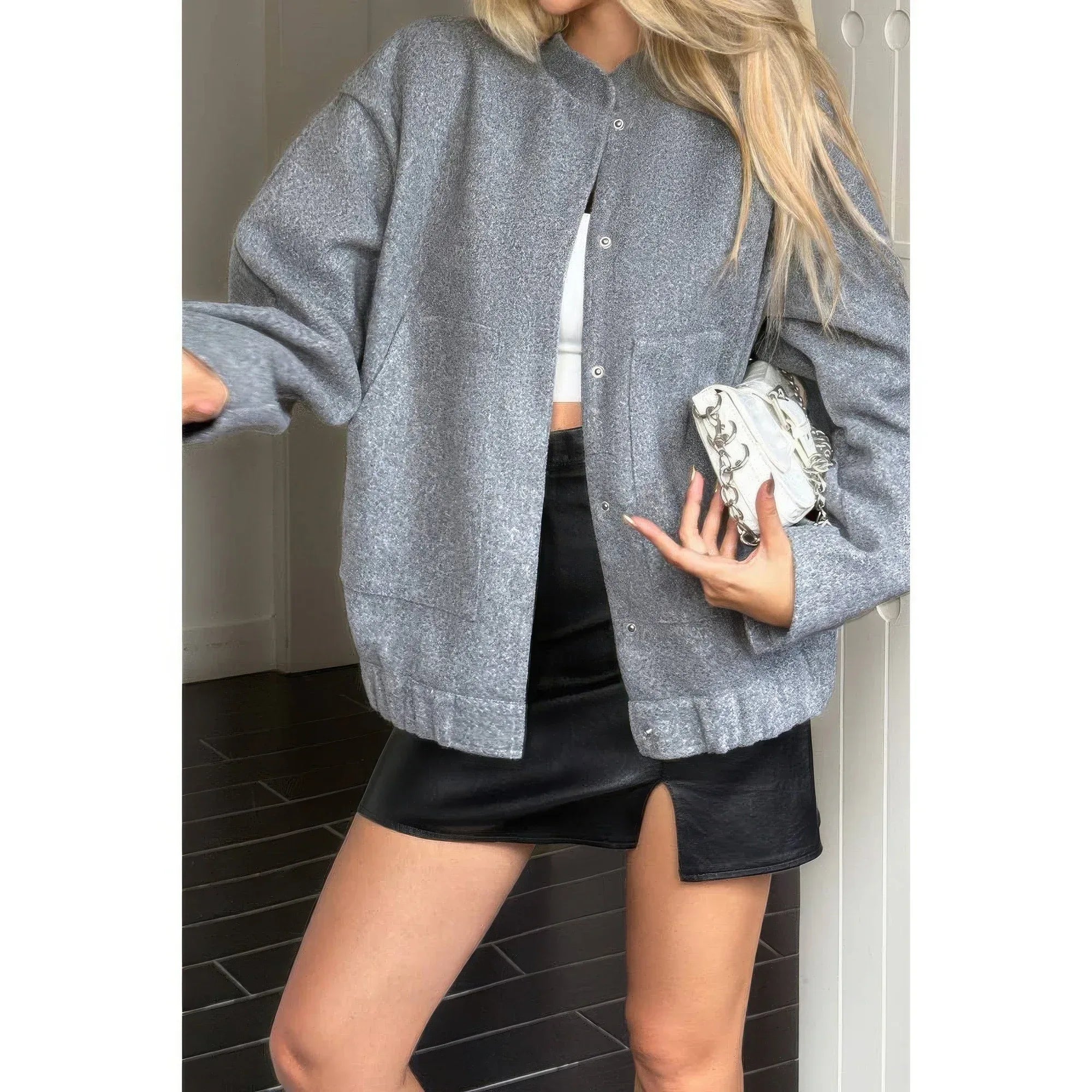 Solid Pockets Brushed Bomber Jacket | Mixtshop LLC