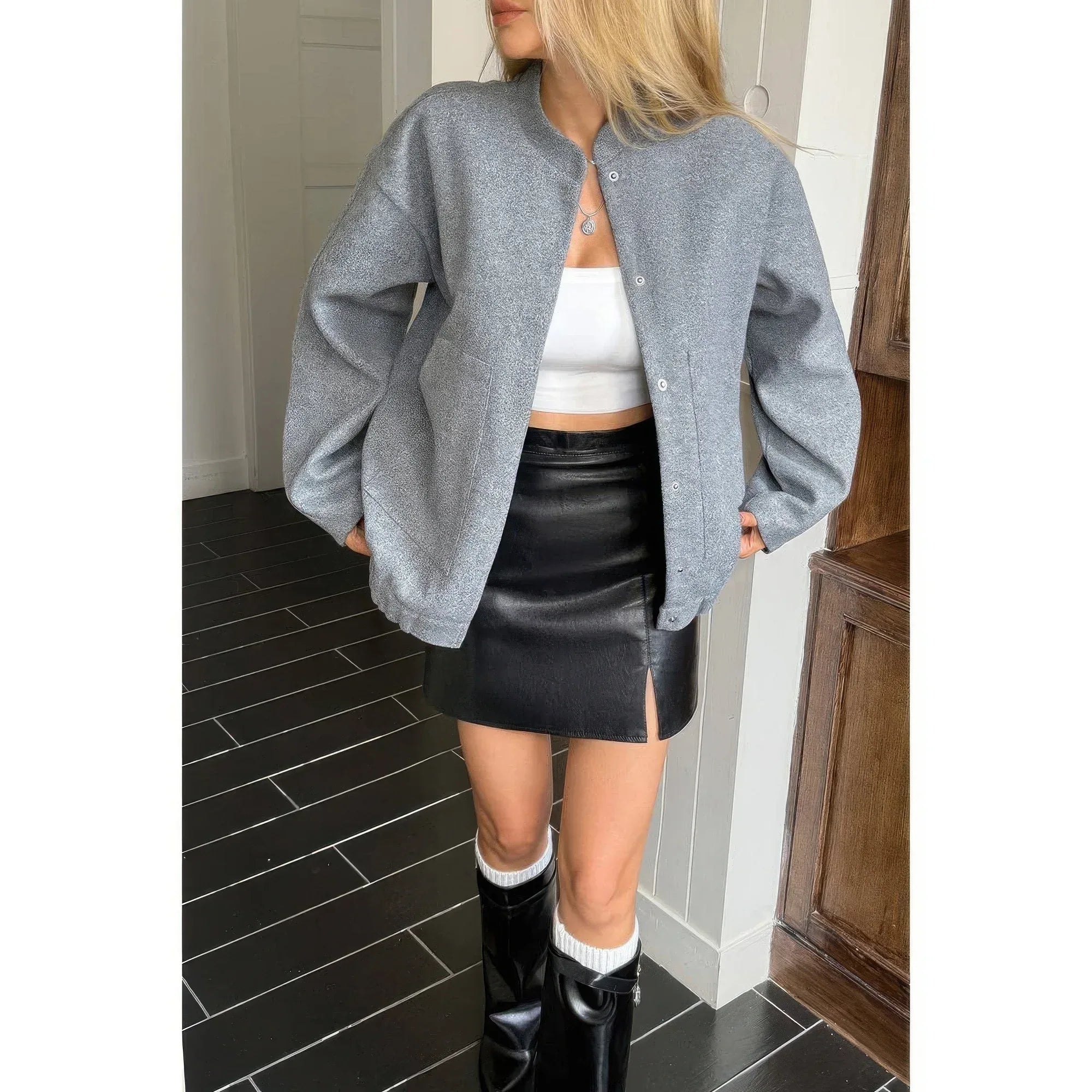 Solid Pockets Brushed Bomber Jacket | Mixtshop LLC